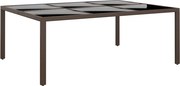 vidaXL Mesa de jardim c/ tampo de vidro 200x150x75 cm vime castanho