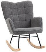HOMCOM Poltrona Baloiço em Borrego com Oscilação de 40° Pés de Madeira de Faia e Estrutura de Aço 71x92x101 cm Cinzento Escuro