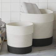 vidaXL Cestos de arrumação 2 pcs algodão branco e preto