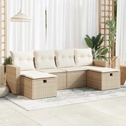 vidaXL 6 pcs conjunto de sofás p/ jardim com almofadões vime PE bege