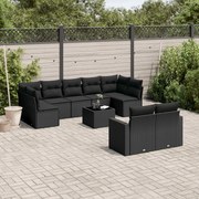 vidaXL 10 pcs conjunto sofás de jardim c/ almofadões vime PE preto