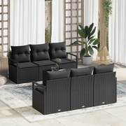 vidaXL Conjunto de Sofá de Jardim 7 Peças com Almofadas Pretas em Rattan Sintético