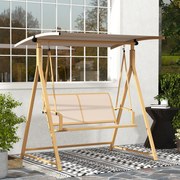 Baloiço de Jardim de 2 Lugares com Toldo Ajustável 90° Proteção UV 30+ e Estrutura Triangular 160x112x162 cm Caqui