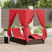 vidaXL Cama Loungue Dupla Castanho Largo Rattan e Poliéster