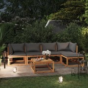 6 pcs conjunto lounge de jardim com almofadões acácia maciça