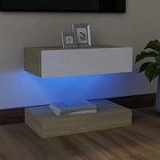 Móvel de TV com luzes LED 60x35 cm branco e carvalho sonoma