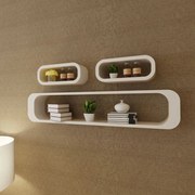 Conjunto de 3 prateleiras de parede, cubos, MDF, branco