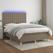 vidaXL Cama box spring colchão/LED 140x190cm tecido cinza-acastanhado