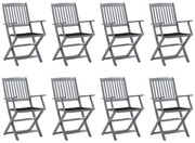 vidaXL Cadeiras de exterior dobráveis 8pcs c/ almofadões acácia maciça