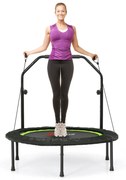 Trampolim dobrável 101 cm Mini trampolim de fitness com pega ajustável em altura e 2 bandas para crianças e adultos Verde