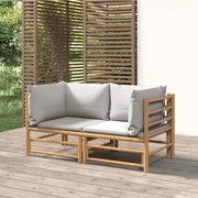 vidaXL Sofás de canto p/ jardim bambu c/ almofadões 2 pcs cinza-claro