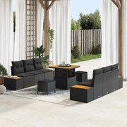 vidaXL Conjunto de Sofá de Jardim 9 Peças com Almofadas Preto Rattan Polipropileno e Acácia