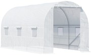 Outsunny Estufa tipo Túnel 445x200x200 cm Estufa de Exterior com Porta Enrolável e 6 Janelas Cobertura de PE 140 g/m² Anti-UV Branco | Aosom Portugal
