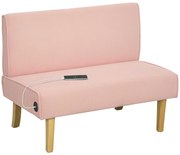 HOMCOM Sofá de 2 Lugares Estofado em Veludo Cotelê Sofá Sala de Estar com 2 Entradas USB 1 Entrada Tipo C 110x60x85 cm Rosa