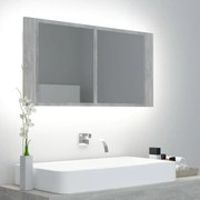 vidaXL Armário espelhado casa de banho LED acrílico cinza cimento
