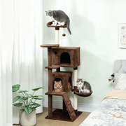 Arranhador para Gatos com Múltiplas Plataformas Cama 2 Cavernas Rede Escada Postes de Sisal 48x48x160 cm Castanho