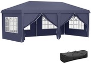 Outsunny Tenda para Festas 585x295x270 cm com Paredes Laterais Amovíveis 2 Portas com Zíper 4 Janelas e Bolsa de Transporte Azul