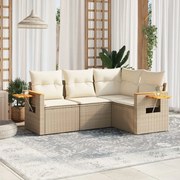 vidaXL 4 pcs conjunto de sofás para jardim c/ almofadões vime PE bege