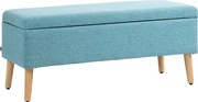 HOMCOM Banco com arrumação, até 220 kg, aparência de linho, 110x39x45cm, Azul | Aosom Portugal