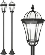 Outsunny Conjunto de Candeeiros Solares de Jardim com Luzes LED Branca 3500K Impermeável IP44 Sensor de Noite 18,5x18,5x129cm Preto | Aosom Portugal