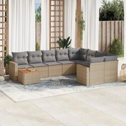 vidaXL 10 pcs conjunto de sofás p/ jardim com almofadões vime PE bege