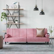 Sofá-cama com apoio de braços veludo rosa