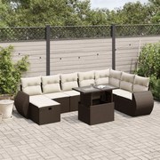 vidaXL 9 pcs conjunto sofás p/ jardim c/ almofadões vime PE castanho