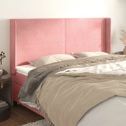vidaXL Cabeceira cama c/ abas veludo 203x16x118/128 cm rosa