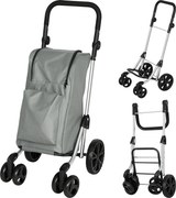 HOMCOM Carrinho de Compras Dobrável de 46 L de Alumínio com Saco Térmico 3 em 1 com 6 Rodas e Asa Ajustável 44x58x100 cm Cinzento | Aosom Portugal