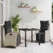 vidaXL Conjunto de Jantar para Jardim 3 pcs Cinzento-claro vime PE