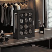 Caixa para relógios com 12 compartimentos e janelas de vidro 15,2 x 23,4 x 33,5 cm, giratória em 360°, preta