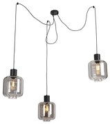 Candeeiro de suspensão design preto com vidro fumê 3-luzes 226 cm - Qara Design