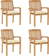 vidaXL Cadeiras de jardim empiháveis c/ almofadões 4 pcs teca maciça