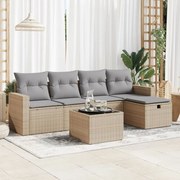 6 pcs conjunto de sofás p/ jardim com almofadões vime PE bege