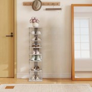 Sapateira vertical para sapatos com 7 níveis e dispositivo anti-tombamento, economiza espaço no quarto, 28,5 x 25,5 x 110 cm, cinza