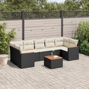 vidaXL 8 pcs conjunto sofás de jardim com almofadões vime PE preto