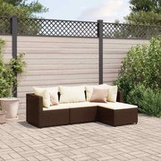 vidaXL 4 pcs conjunto lounge jardim c/ almofadões vime PE castanho