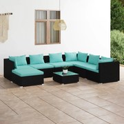 vidaXL 8 pcs conjunto lounge de jardim c/ almofadões vime PE preto