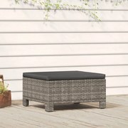 vidaXL Apoio de pés p/ jardim com almofadão vime PE cinzento