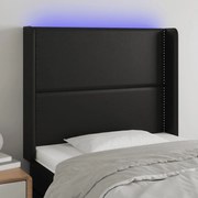 vidaXL Cabeceira de cama c/ LED couro artificial 93x16x118/128cm preto