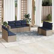 vidaXL 7 pcs conjunto sofás p/ jardim c/ almofadões vime PE cinzento
