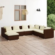 7 pcs conjunto lounge jardim c/ almofadões vime PE castanho