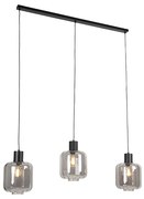 Candeeiro de suspensão de design preto com vidro fumê 3 luzes 161,5 cm - Qara Design