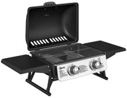 Outsunny Barbecue a Gás com 2 Queimadores de Aço Inoxidável 3 KW Prateleiras Laterais Bandeja e Termómetro 101x48x41 cm Preto | Aosom Portugal