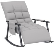HOMCOM Poltrona Baloiço com Encosto e Apoio para os Pés Ajustáveis e Estofada em Microfibra com Bolso para Sala 60x134x70 cm Cinzento