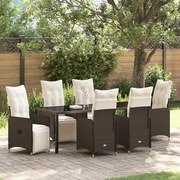 vidaXL Conjunto de Jantar de Jardim 7 Peças com Almofadas em Rattan Poliéster Castanho