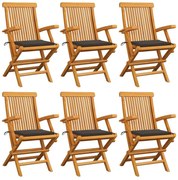 vidaXL Cadeiras de jardim c/ almofadões cinza-acast. 6 pcs teca maciça