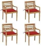 vidaXL Cadeiras Batávia com almofadões 4 pcs madeira de teca maciça