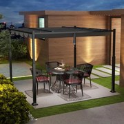 Pérgola exterior com toldo retrátil Colunas metálicas resistentes moderna jardim 310 x 310 cm Cinzento