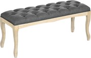 HOMCOM Banco Banqueta capitonê Estilo Clássico 110 cm Banco ao pé da cama Estofado em linho Pés em madeira de hévea esculpida Linho Cinza | Aosom Portugal